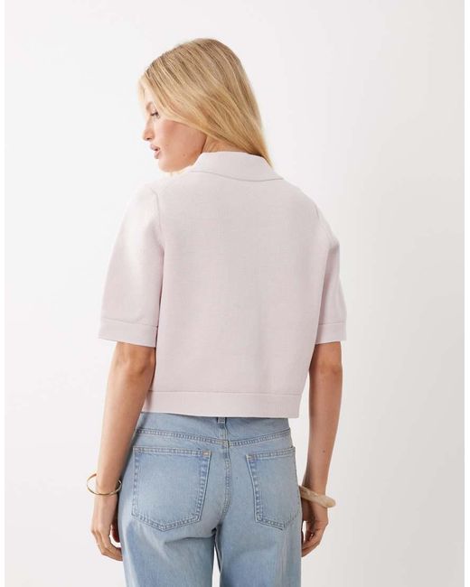 ARKET White Knitted Cotton Short Sleeve Cardigan With Utility Pockets
