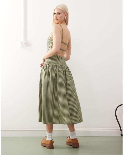 Collusion Green Backless Drop Waist Maxi Dress