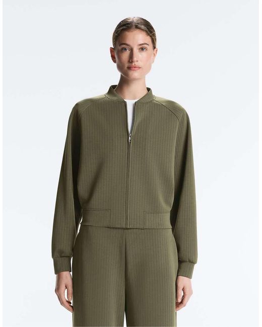 Oysho Green Striped Bomber Jacket With Soft-touch Modal