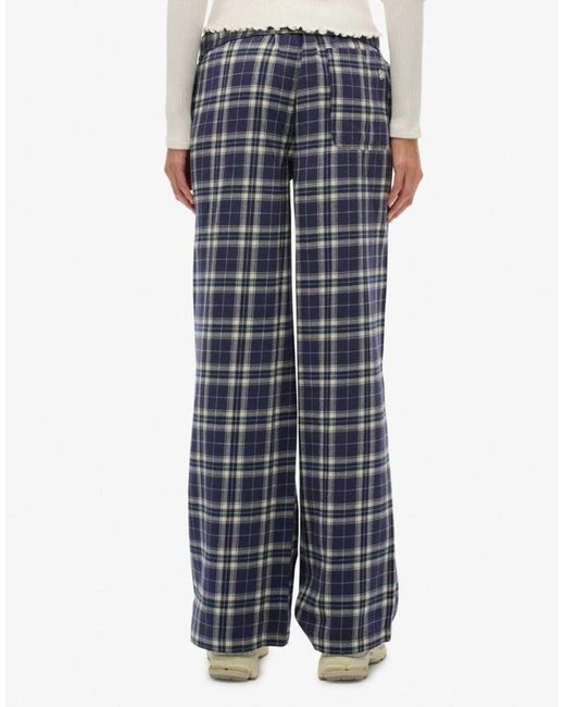 Superdry White Cotton Check Elastic Trousers