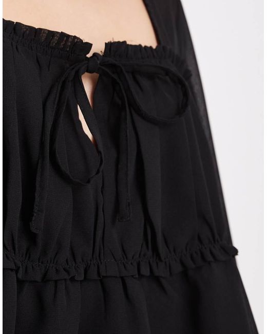 ASOS Black Sheer Yoke Chiffon Ruched Detail Blouse