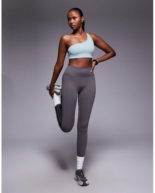 Adidas Originals Green Adidas Training Optime Ribbed Light Support One Shoulder Sports Bra