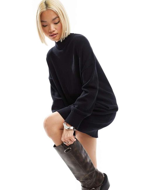 Monki Black Oversized Knitted Mini Dress