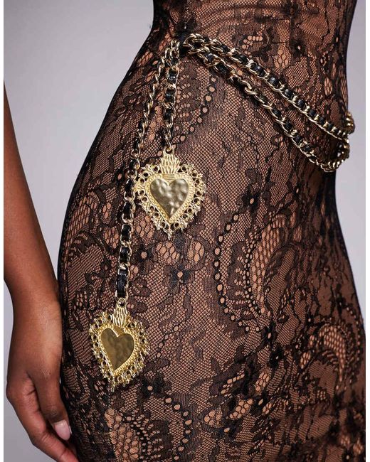 The Dolls House Brown Francesca Lace Cup Detail Maxi Dress With Chain Belt Detail