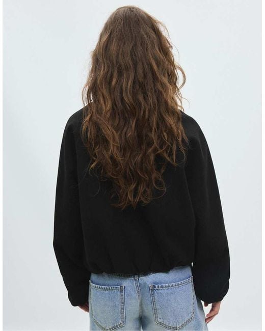 Stradivarius Black Soft-touch Bomber Jacket