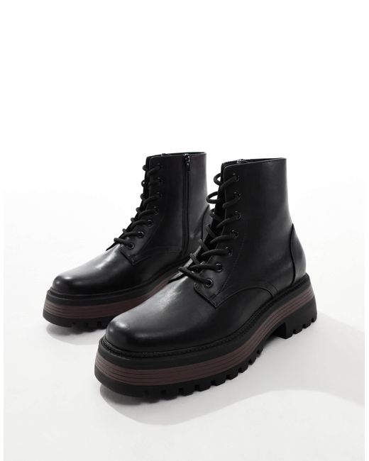 ASOS – e arbeiter-schnürstiefel mit dicker sohle in Black für Herren