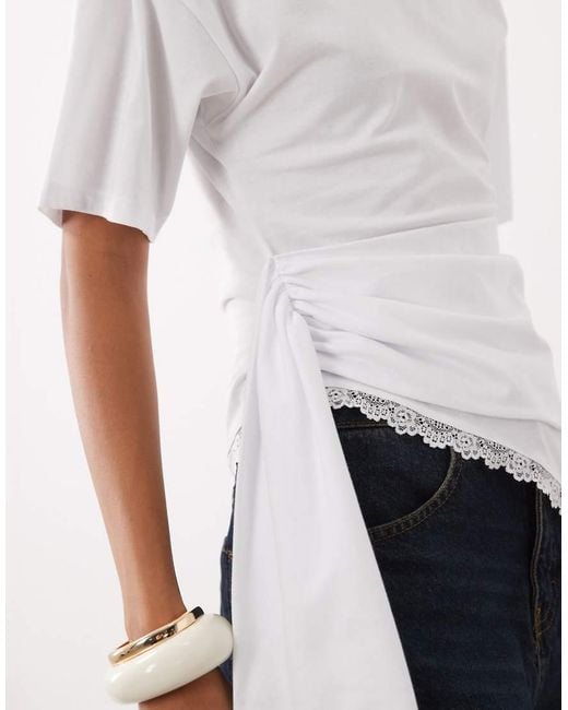 ASOS White Asymmetric Top With Waist Wrap