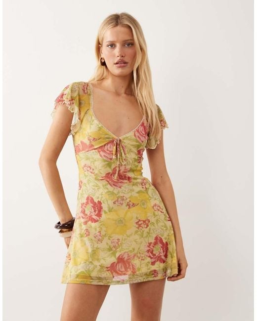Miss Selfridge Natural Frill Sleeve Mini Dress