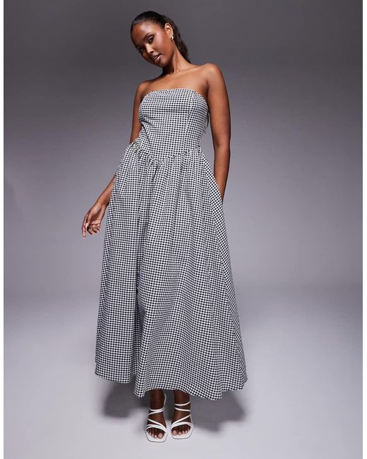 Kaiia Gray Exclusive Cotton Rich Structured Bandeau V Waist Maxi Dress