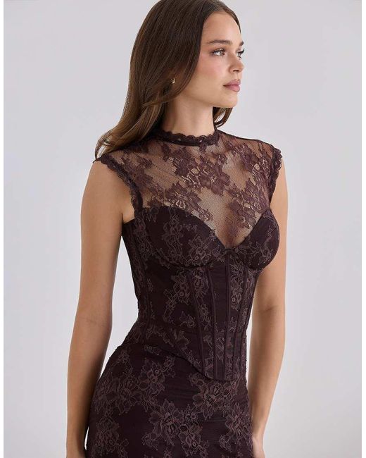 House Of Cb Brown Serida Chocolate Lace Corset Top