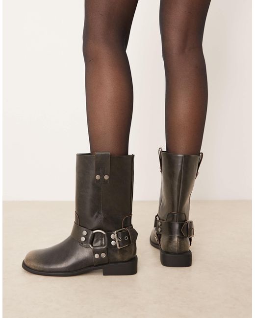 Arley - bottes plates style motard effet vieilli ASOS en coloris Black