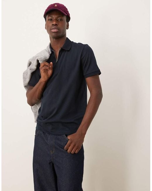 Polo Con Zip Corta di SELECTED in Blue da Uomo