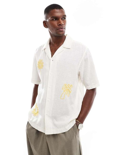 Camicia Bianco Sporco Ricamata Con Rever di Only & Sons in White da Uomo