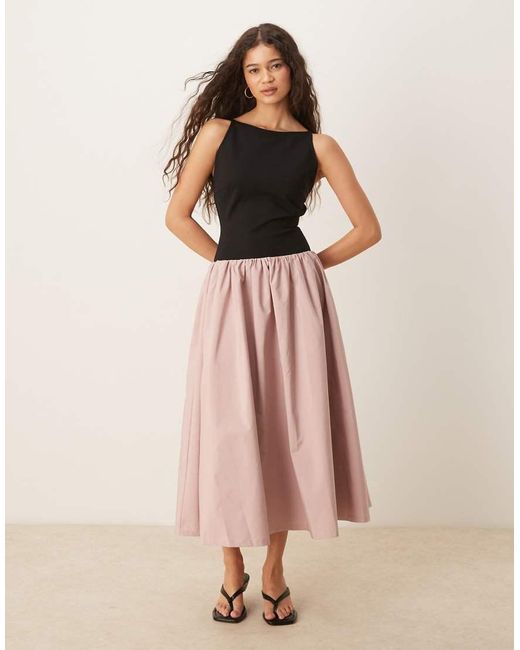 Nobody's Child Pink Carmel Tie Back Contrast Midi Dress
