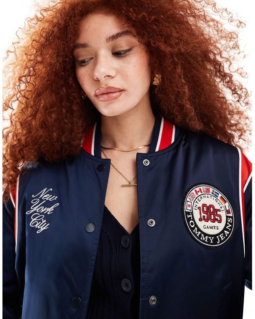 Blue tommy hilfiger bomber jacket hot sale
