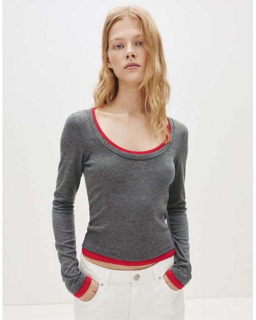 T-Shirt Grigia Doppio Strato Con Maniche Lunghe di Pull&Bear in Gray