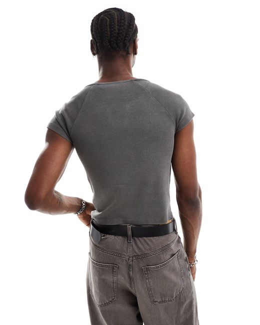 Reclaimed (vintage) Gray Short Sleeve Rib Notch Neck T-shirt for men