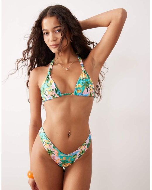 Kulani Kinis Blue Sunlit Spritz Knot Apex Triangle Bikini Top