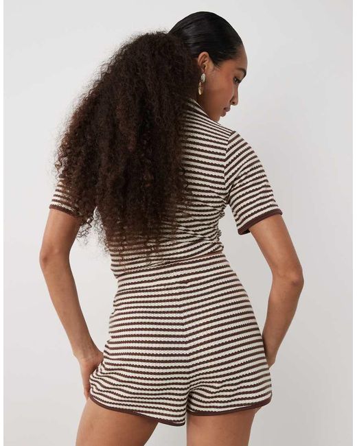 Brave Soul Brown Co-Ord Tie Front Crochet Shorts