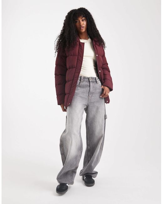 Threadbare Red Short Puffer Coat With Hood