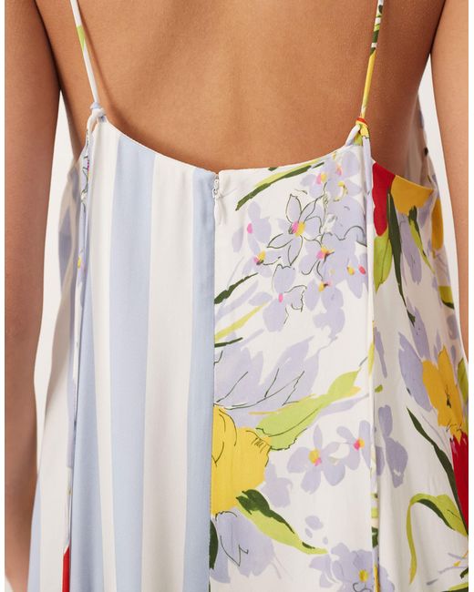 ARRANGE Natural Cami Hanky Hem Midi Dress With Contrast Panel Print