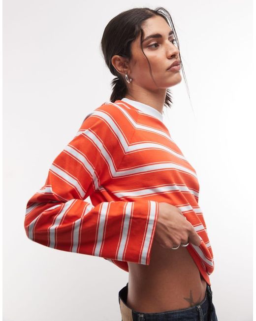 Collusion Red Long Sleeve Boxy Stripe Raglan Tee