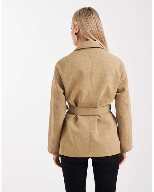 4th & Reckless Natural Faux Leather Tie Waist Button Through Jacket