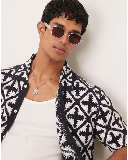ASOS Black Square Sunglasses With Burgundy Lens And Crystal Frame for men
