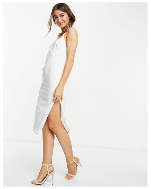 Bardot White High Neck Backless Midi Dress With Thigh Split