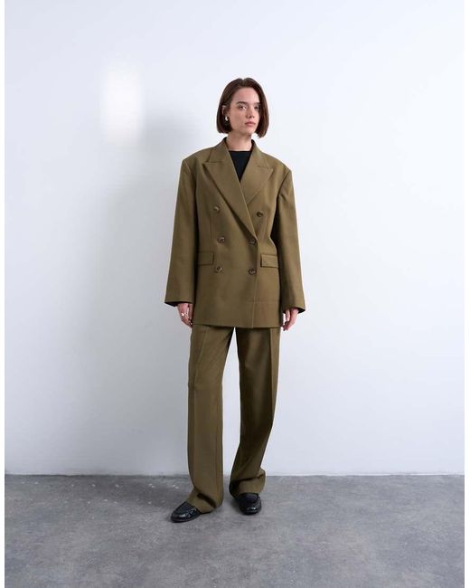 TOPSHOP Green 6 Button Double Breasted Tuxedo Blazer
