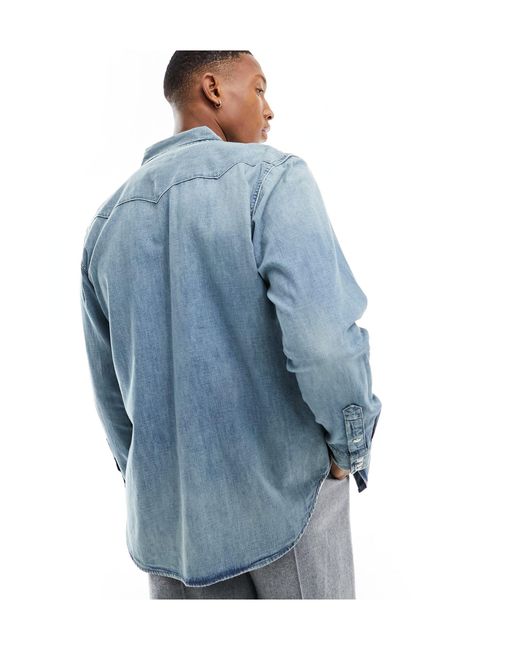 Polo Ralph Lauren Blue Icon Western Denim Shirt Classic Oversized Fit for men