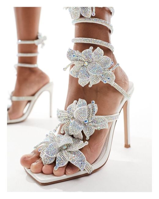 SIMMI White Simmi London Melba Spiral Heeled Sandals With Embellished Flower Details