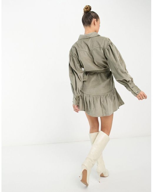 ASOS Natural Cord Mini Shirt Dress With Buckle