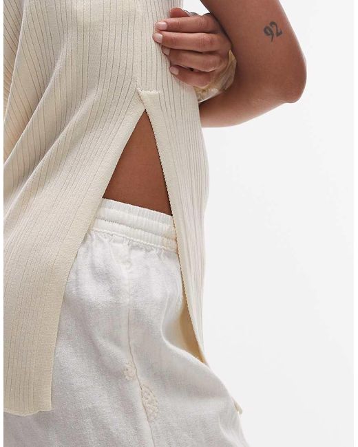 Mango Brown Split Side Longline Knitted Sleeveless Top