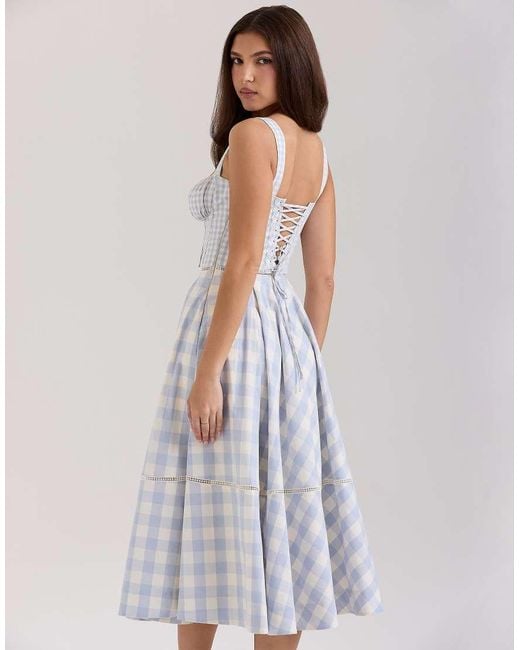 House Of Cb White Chiarina Gingham Stretch Cotton Midi Dress