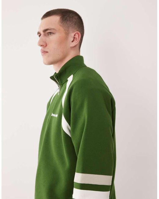 ASOS Green Relaxed Quarter Zip Sweatshirt With Cut & Sew Details for men
