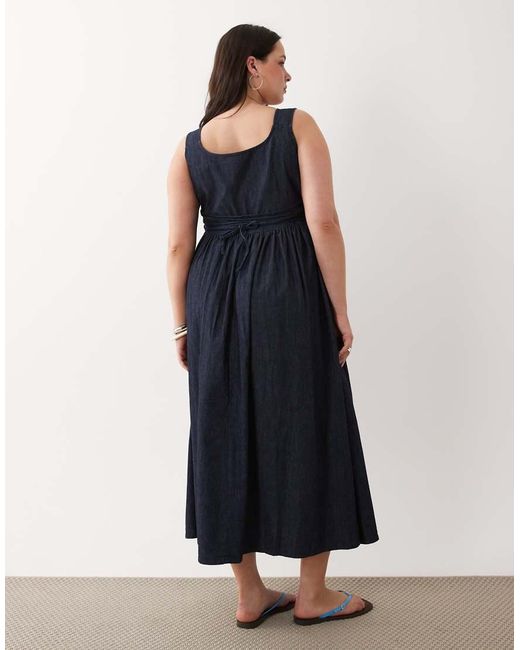ASOS Blue Asos Design Curve Denim Ballerina Midi Dress
