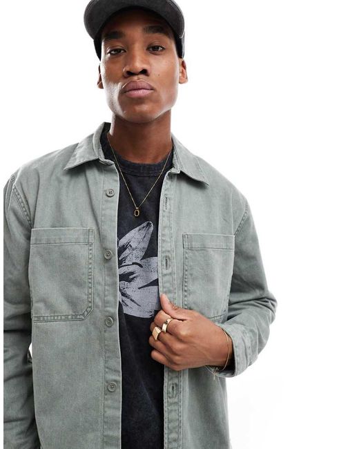 Sobrecamisa Vaquera Azul Medio Lavado Con Acabado Sobretintado De -Verde Hollister de hombre de color Gray
