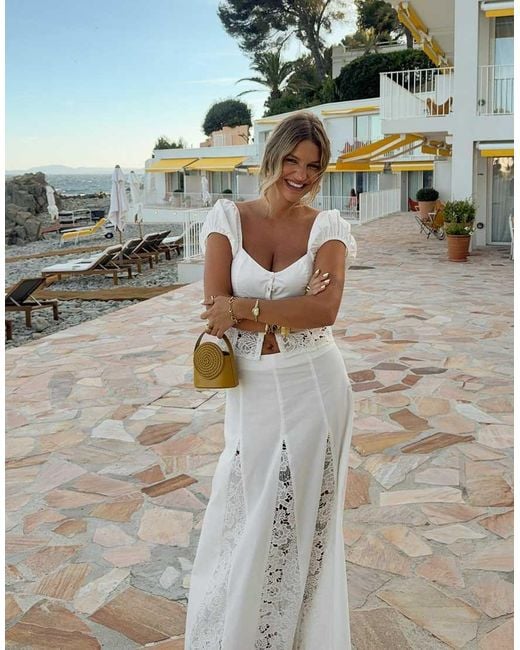 NA-KD Natural X Audrey Afonso Lace Detail Maxi Skirt