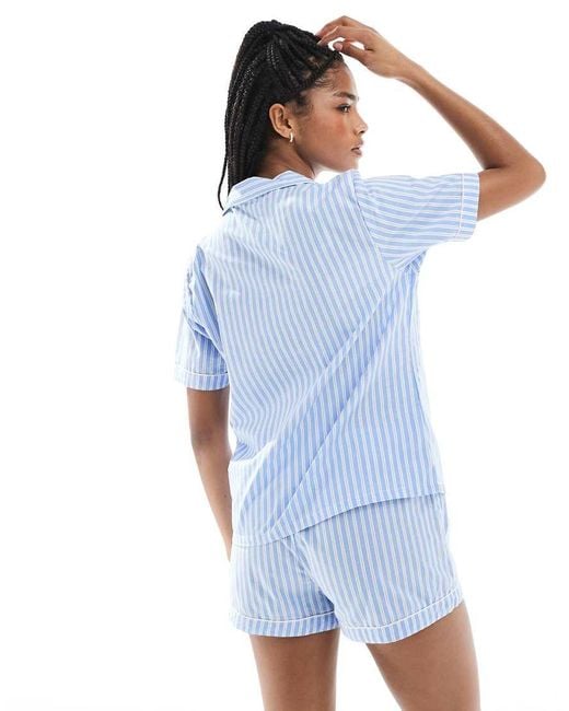 New Look Blue Stripe Shorts And Shirt Pyjama Set
