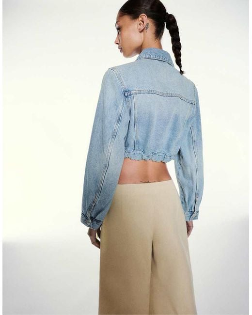 Pull&Bear Blue Cropped Elasticated Waist Jacket