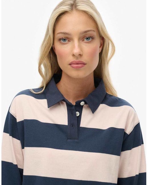 Superdry Blue Athletic Essentials Cropped Stripe Rugby Top