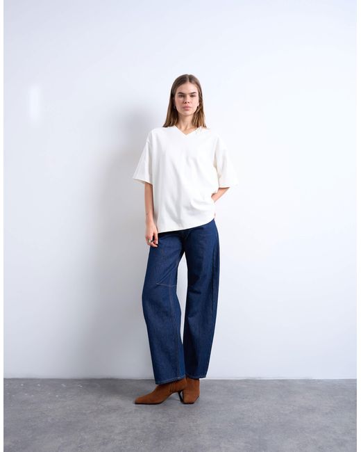 TOPSHOP White V-Neck Premium Interlock Tee