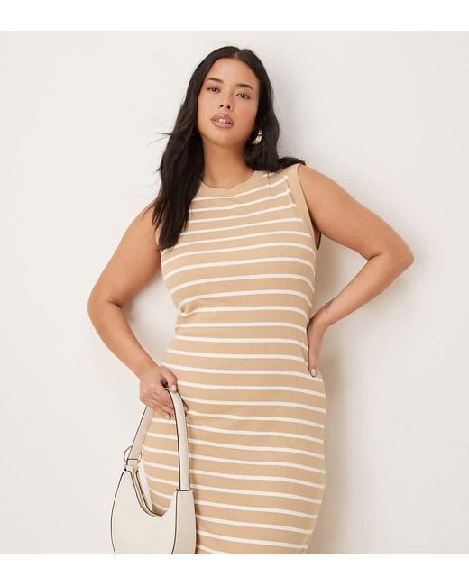 ASOS Natural Asos Design 90s Curve Ribbed Built Up Midi Tank Dress Neutral Stripe
