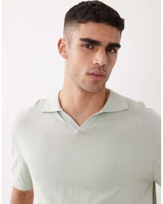 SELECTED Gray Knit Split Neck Polo for men