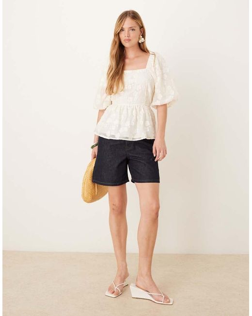 Y.A.S Jacquard Geweven Top Met Pofmouwen in het White