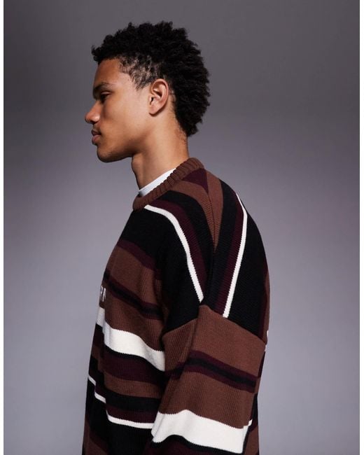 ASOS Blue Oversized Knit Striped Sweater With Chest Graphic for men