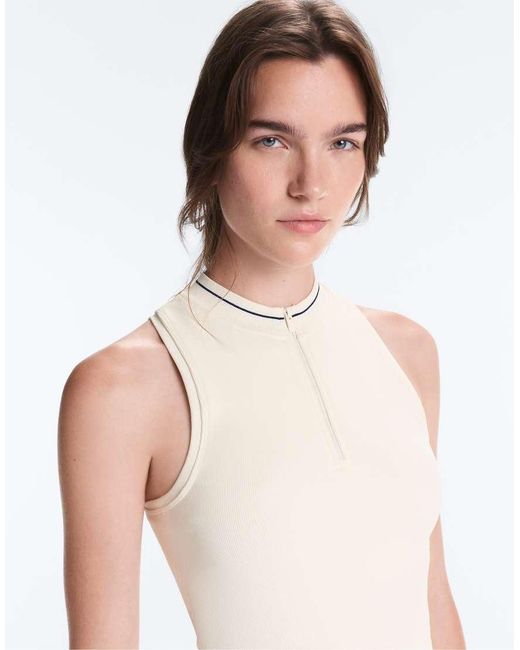 Oysho White Seamless Sleeveless Half-zip Tank Top