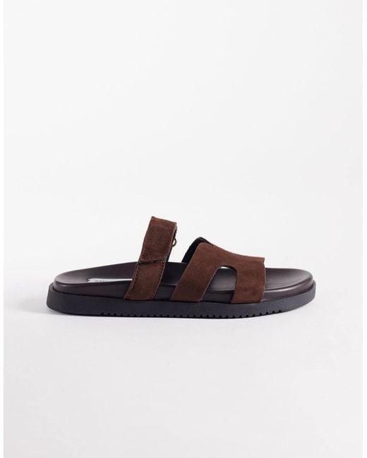 Steve Madden Brown Missile Suede Strap Slides