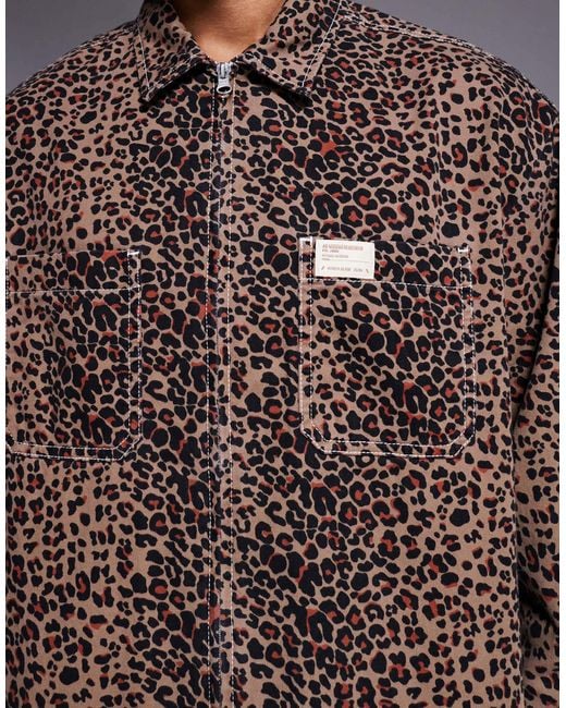 ASOS Blue Boxy Oversized Leopard Print Shirt for men